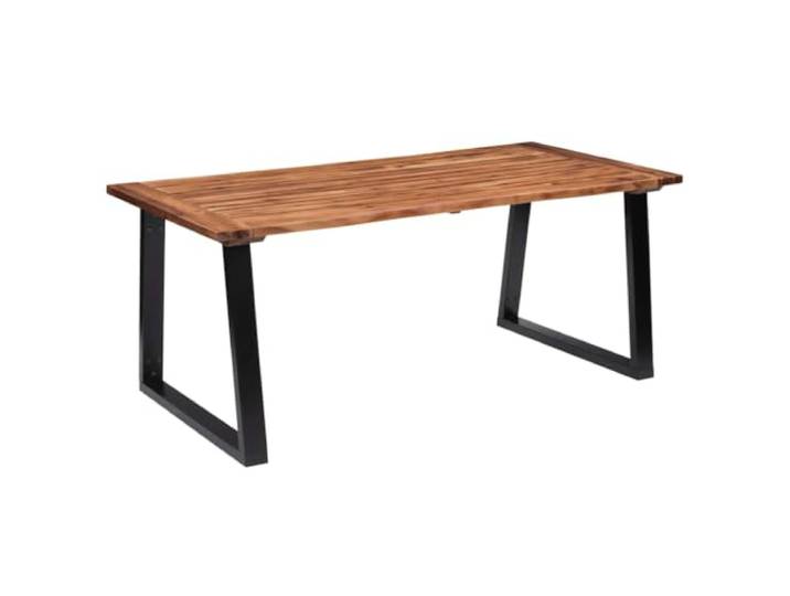 HEFZGDB Massivholz Esstisch Akazie 180 x 90 cm mit U-förmigen Metallbeinen und lebendiger Holzkante im Industrie-Stil, Stabiler Tisch für Esszimmer oder Küche, langlebig
