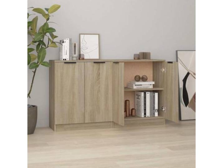 HEFZGDB Sideboards mit Wandhalterung zur Sicherung, multifunktionale Beistellschränke mit reichlich Stauraum und Pflegeleichte Kommoden aus Holzwerkstoff, 2 Stück in Sonoma Eiche