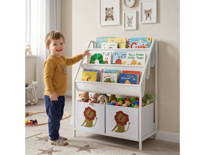 AIYAPLAY Bibliothèque Enfant 4 Niveaux Tissu Blanc avec Tiroir