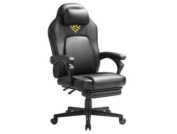 Chaise de jeu ergonomique avec repose-pieds de bureau réglable noir