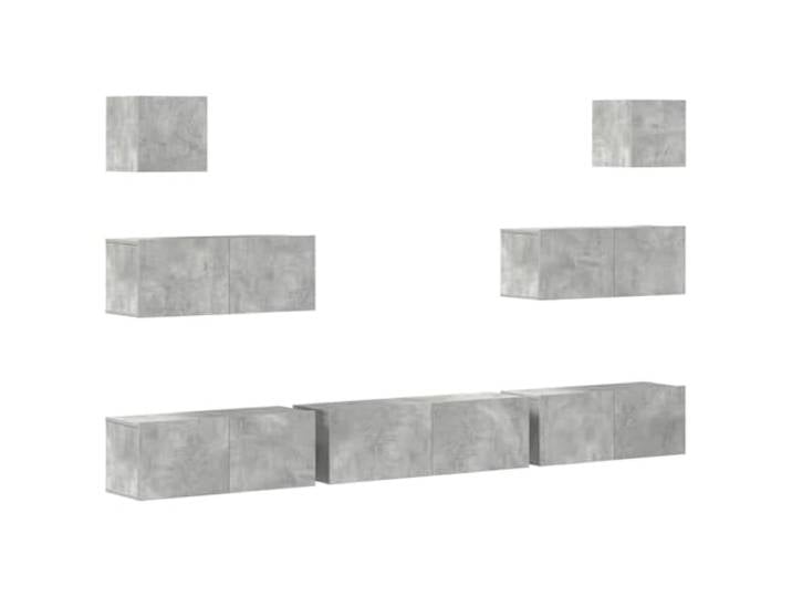 GKHPYURE TV-Möbel-Set, 7-teilig, Grau, Zement, Holz, mehrschichtig Wanddesign, großer Stauraum, 5 Stück 80x30x30cm, 100x30x30cm, 30,5x30x30cm