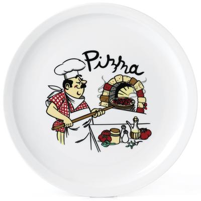 Pizzateller VAN WELL "Küchenchef", bunt, B:31,8cm H:8,5cm T:30,5cm Ø:30cm, Porzellan, Speiseteller, Teller Set, Porzellan, spülmaschinen- und mikrowellengeeignet, Ø 30 cm