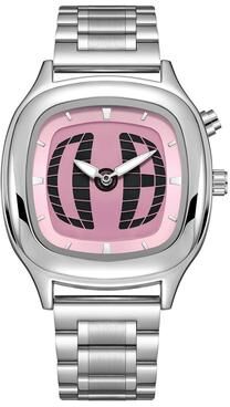 Fashion Sheath Men's Dual Display Watch Retro Futuristic Waterproof Quartz Wristwatch square Silver Pink