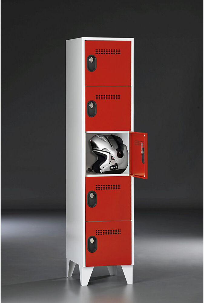 5er-Schließfachschrank Köln, 1 Abteil, lichtgrau / feuerrot, 400 mm Wolf