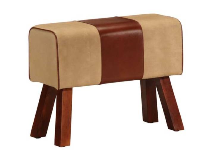 Makastle Sitzbank Turnbock-Design 58 cm Echtleder Canvas Braun