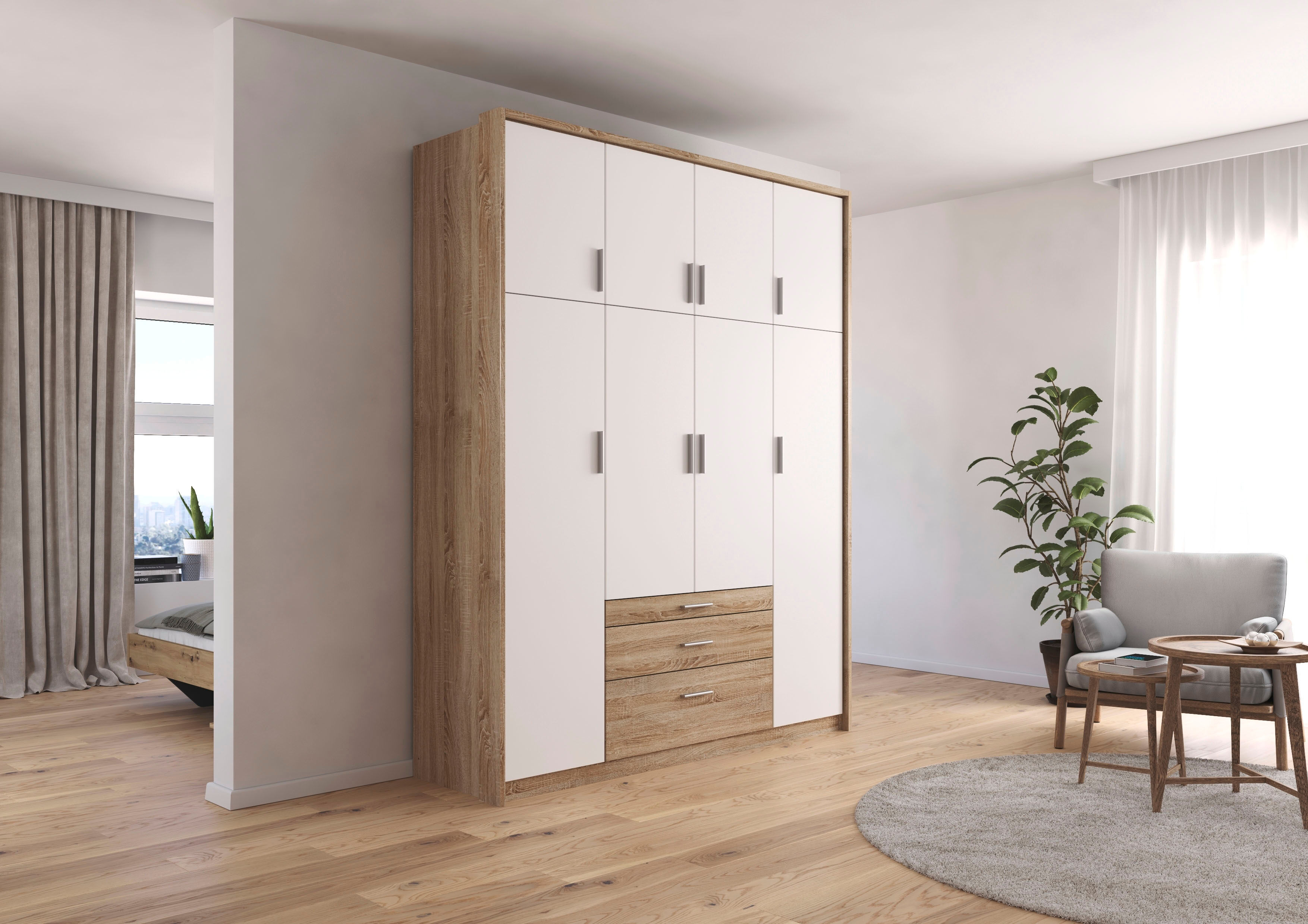Kleiderschrank RAUCH "Schrank Drehtürenschrank Garderobe Ankleide Schlafzimmer HILDESHEIM", weiss (eiche sonoma, alpinweiß), B:185cm H:231cm T:58cm, Holzwerkstoff, Schränke, Kleiderschrank, oberste Schublade mit praktischer Facheinteilung MADE IN GERMANY 
