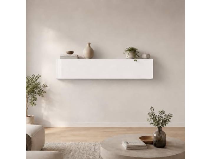 Dmora Wandschrank, Made in Italy, mit Klapptür, Hängende Wohnzimmermöbel, 180x30h40 cm, glänzend weiße Farbe