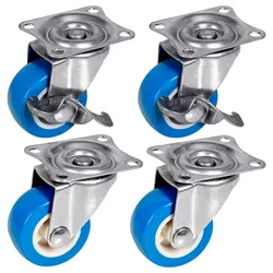 PRIOstahl 2 Lenkrollen + 2 Bremsrollen 38mm Blaue Rollen Möbelrollen Spurlos & Leise Premium