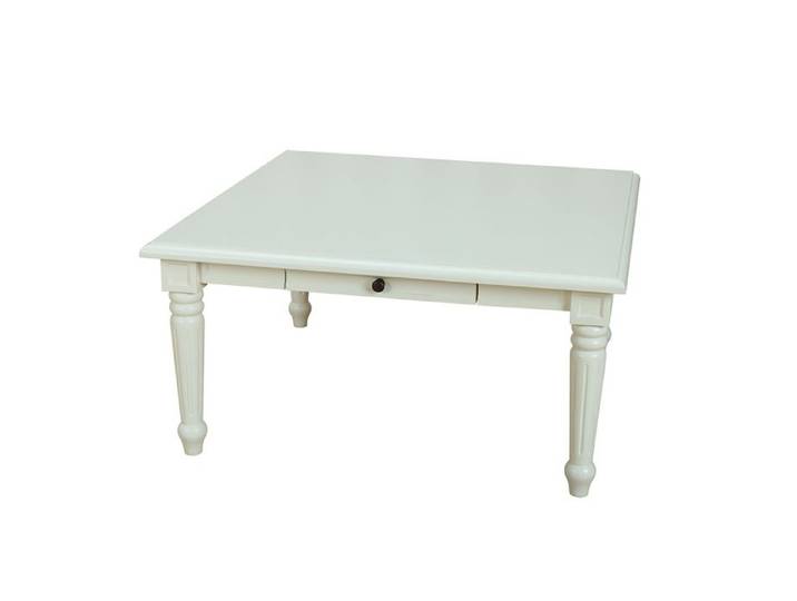 Amaretta Table basse vintage blanc vintage patiné 100x100 cm avec 1 tiroir.