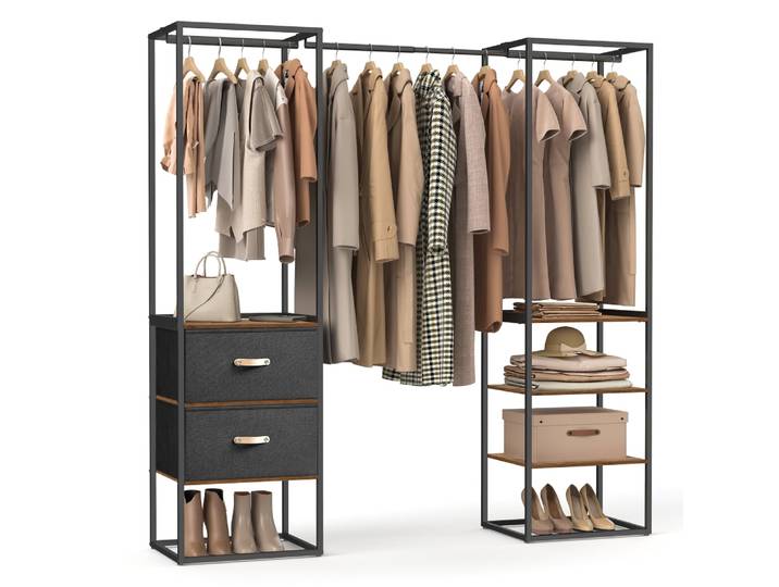 Armoire ouverte avec 1 tringle extensible marron