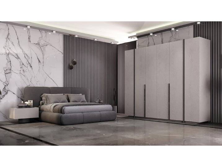 JVmoebel Komplettschlafzimmer Graues Schlafzimmer-Set von JVMoebel mit Designer Bett und Schrank, (4-tlg), Made in Europa