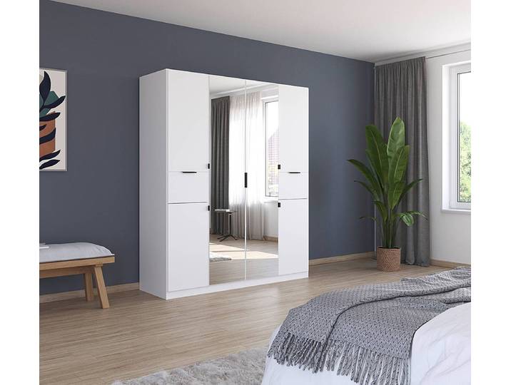 Armoire Ticao avec Miroir et Softclose 181cm Blanc/Blanc alpin