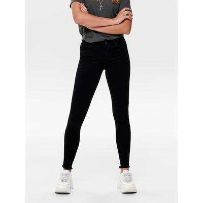 Ankle-Jeans ONLY "ONLBLUSH MID SK AK RW DNM REA2343 NOOS", Damen, Gr. XS (34), Länge 32, schwarz (schwarz denim), Denim/Jeans, Obermaterial: 92% Baumwolle, 6% Polyester, 2% Elasthan, unifarben, skinny fit knöchellang, Jeans, ausgefranste Säume