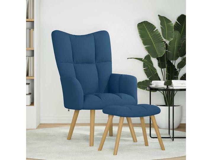 vidaXL Fauteuil relax avec pouf Bleu Tissu