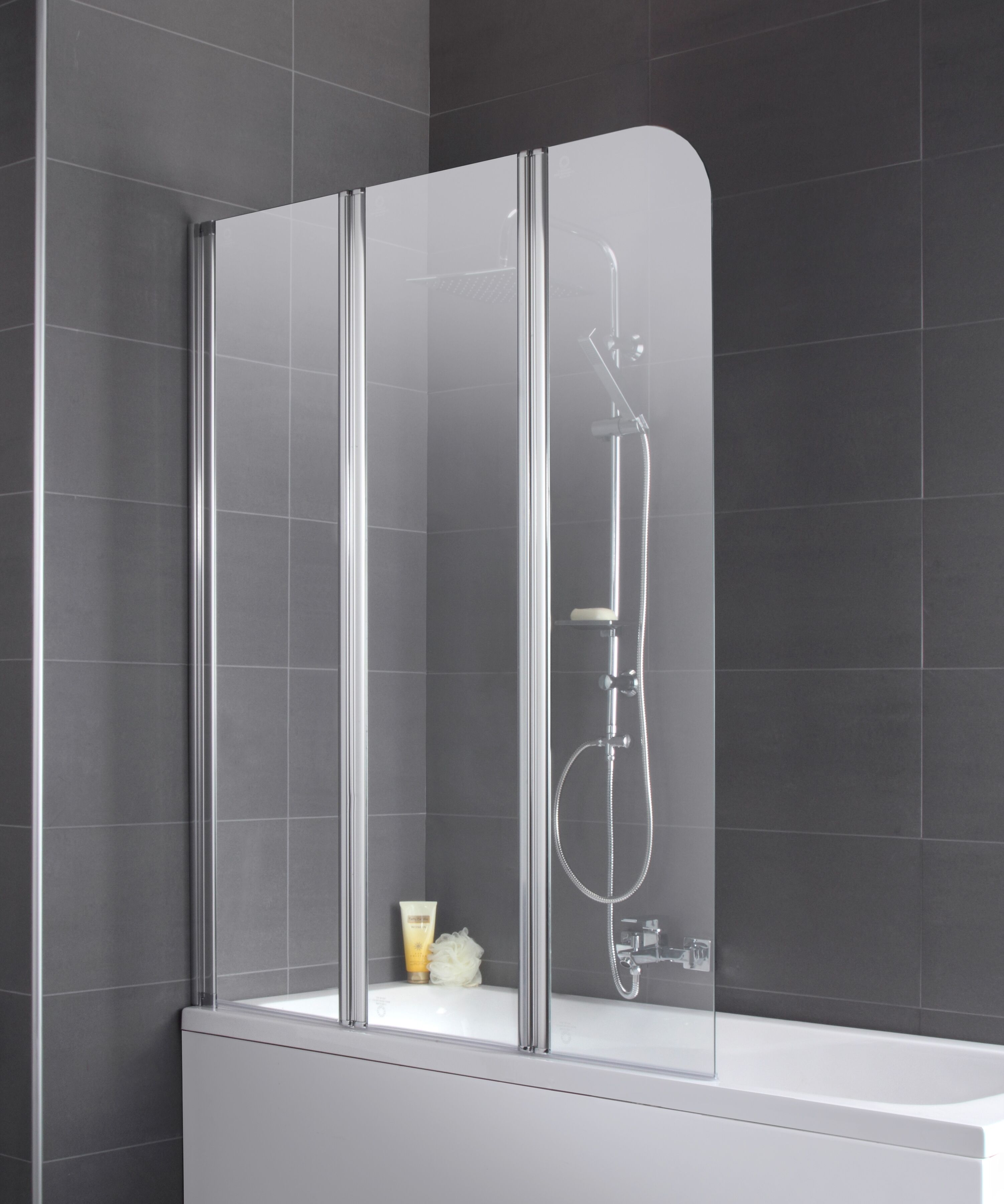 Badewannenaufsatz WELLTIME "Summer", grau (chromfarben), B:120cm H:150cm, Duschwände, Badewannenaufsatz, Duschabtrennung für Badewanne, Spritzschutzwand für Badewanne chromfarben B/H: 120cm x 150cm, beidseitigmontierbar
