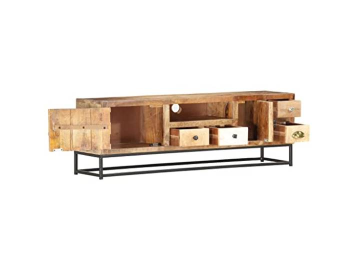 KGHERMDF TV-Schrank 120x30x40 cm Altholz Massiv 2 Türen, 4 Schubladen, Stahlgestell, Industriestil, Handgefertigt