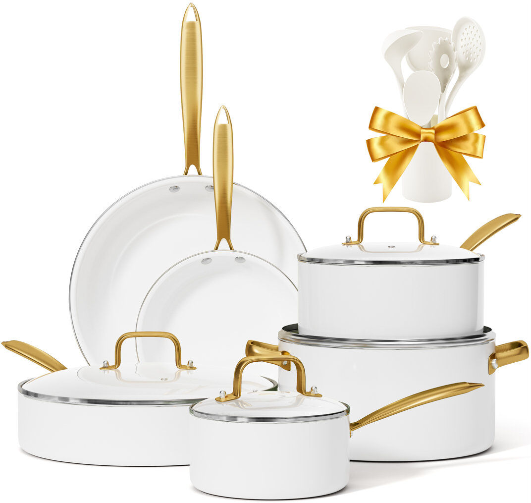 CAANNASWEIS UKWF002 16 - Piece Non-Stick Ceramic Cookware Set White 16