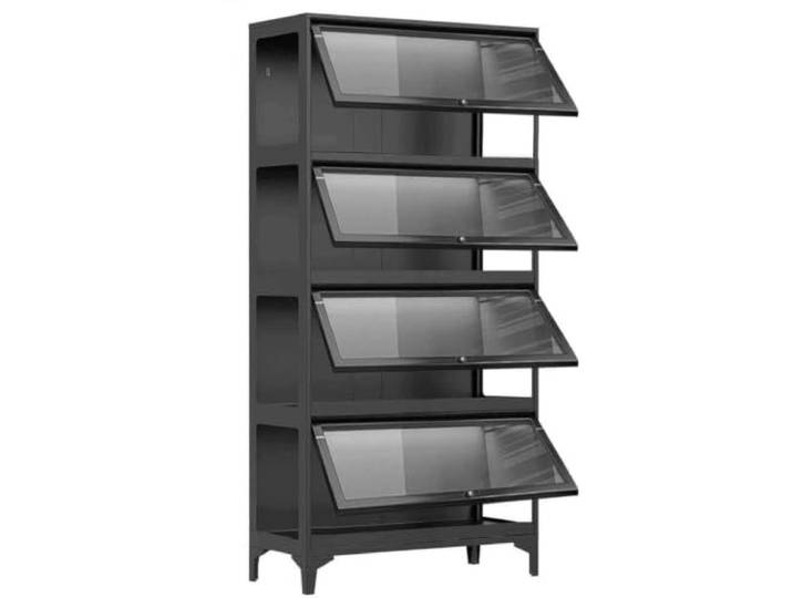 Gavoir Vitrinenschrank Schwarz Metall Glas Stahl Wohnzimmer 4-Lagen 32x78x165cm Glasvitrine Stehend Sammlervitrine