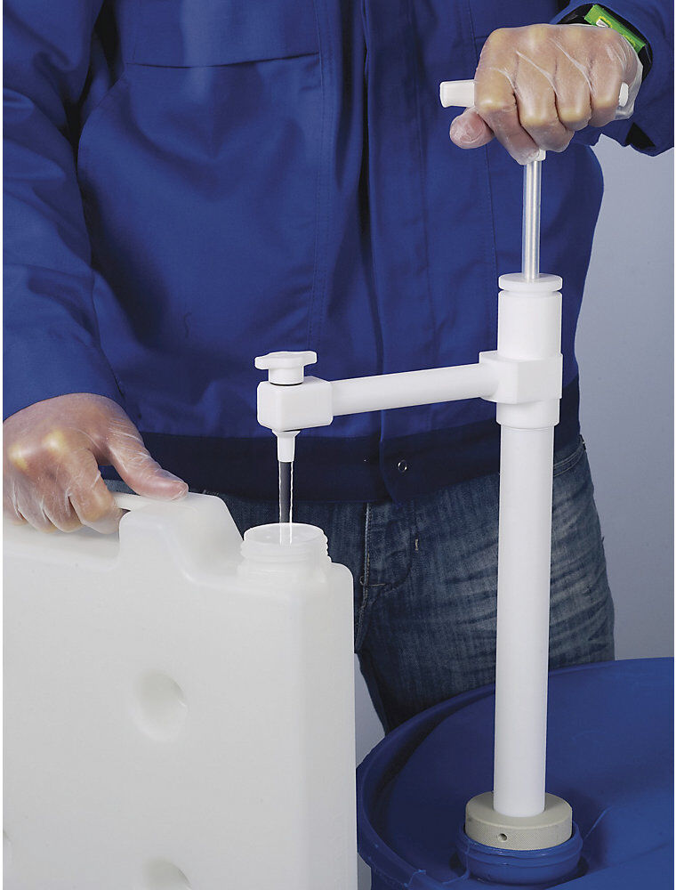 kaiserkraft PTFE Fass-Handpumpe, mit Auslaufbogen, Eintauchtiefe 950 mm, 400 ml/Hub
