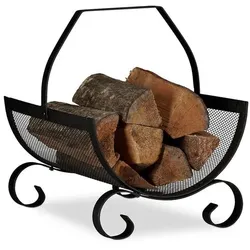 relaxdays Kaminholzkorb Metall - 40x33x38 cm silber