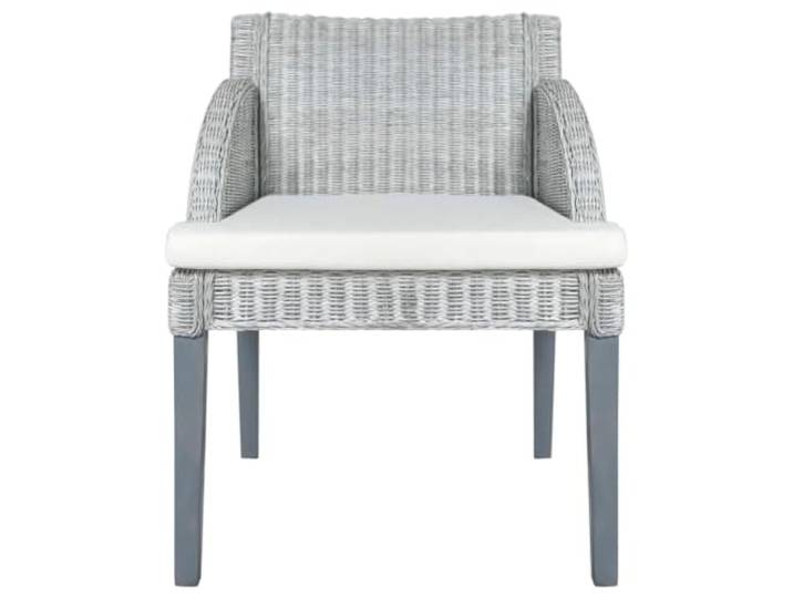 HKLGBVCR Esszimmerstuhl mit Kissen, Rattangrau, Natur Natürliches Rattan, Mangoholz, Kissen aus Leinen, gepolsterte Sitzfläche, max 110 kg, Wohnzimmer, Lesen