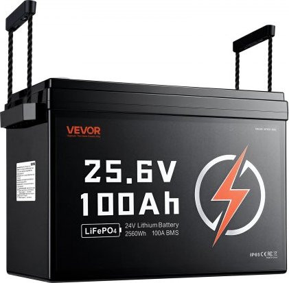 VEVOR LiFePO4 Lithiumbatterij 24V 100Ah 100A - Zwart