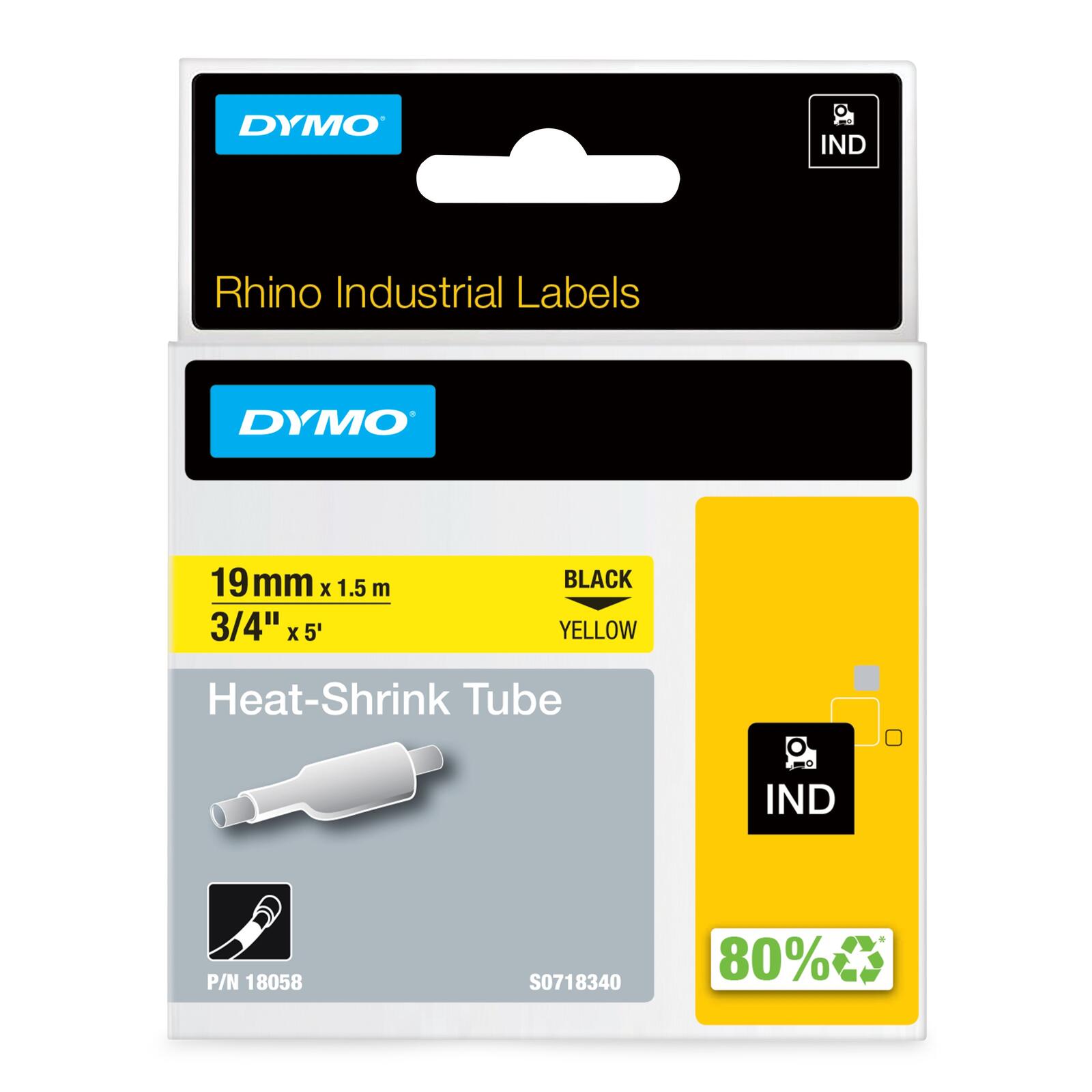 DYMO® Original IND-Heißschrumpfschlauch für Rhino, Polyolefin, schwarz auf gelb 18058