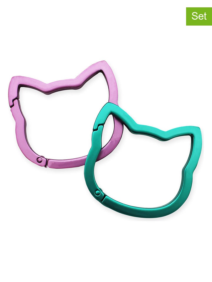 Winkee 2er-Set: Karabiner ''Katzen'' in Lila/ Türkis - (L)6 x (B)6 cm - onesize