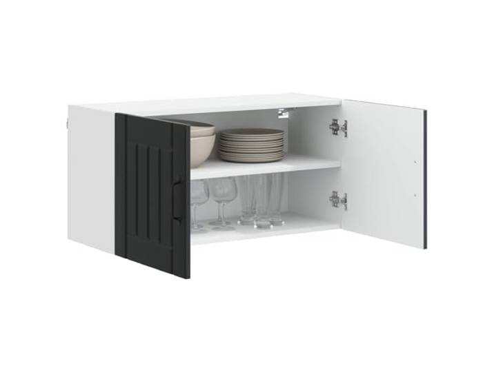 KTHLBRH Wandschrank Lucca Schwarz 80 x 31 x 40 cm Technisches Holz, Spülmaschinen-Panel, modernes Design, robuste Konstruktion