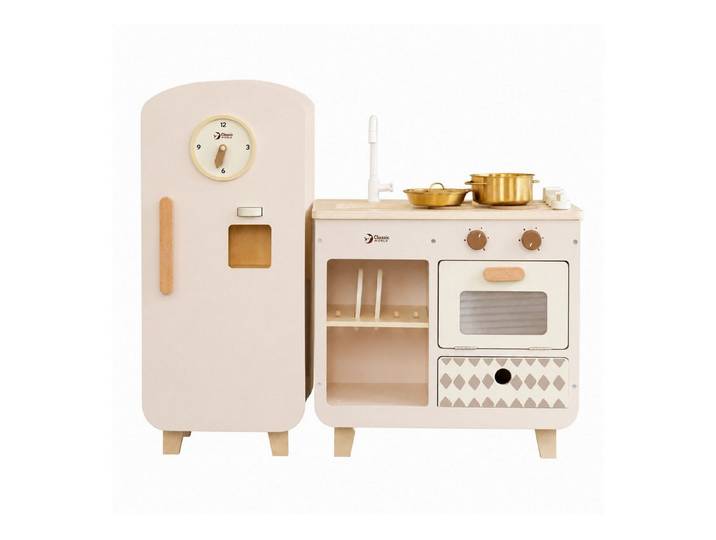 Classic World Spielküche Classic World-Kinderküche modern + Kühlschrank- 80,4x31x70,5cm - 3Y+ MDF, Buchenholz, Sperrholz, ABS, Metall, aus Holz