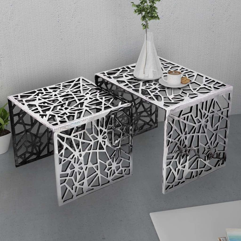 Generisch Beistelltische 2 STK. Quadratisch Silbern Aluminium,Möbel,Tische,Ziertische,Beistelltische,13KG,243508