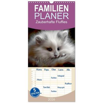 Familienplaner 2026 - Zauberhafte Fluffies mit 5 Spalten (Wandkalender, 21 x 45 cm) CALVENDO