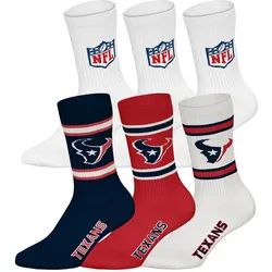 NFL Unisex Socken, 6er Pack - NFL Teams, 6Pack Crew Socks, Football, Logo, Baumwollmischung Houston Texans/Weiß / 43-46