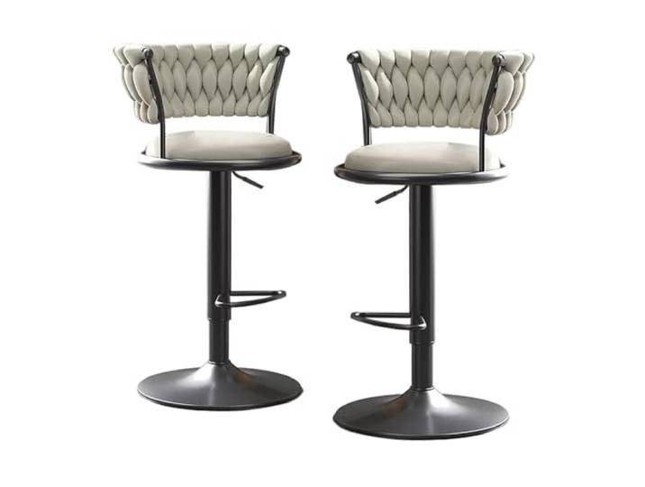 SmPinnaA Set mit 2 drehbaren Barhockern mit verstellbarer Lufthebung, Barhocker mit Thekenhöhe für Küche, Esszimmer, Café, Barstuhl aus Samt, hydraulisch, Weiß