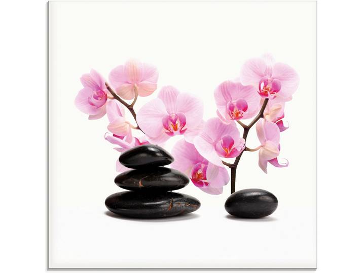 Glasbild ARTLAND Schwarze Steine und pinke Orchidee , pink (farbe bild(er): pink), B:20cm H:20cm, Bilder, Glasbild, in verschiedenen Grössen