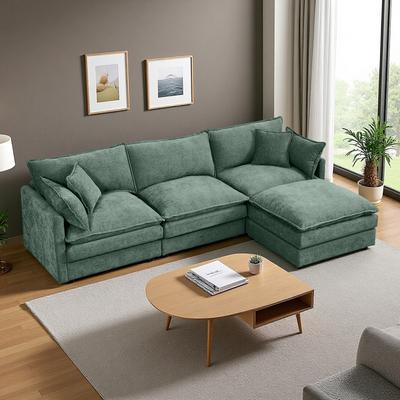 "102"" Chenille L-Shape 3-Seater Modular Cloud Sectional Sofa with Movable Ottoman and DIY Combination"
