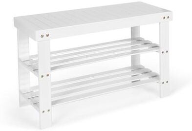 Costway 3-Tier Bamboo Shoe Bench Holds up to 6 Pairs for Entry-White