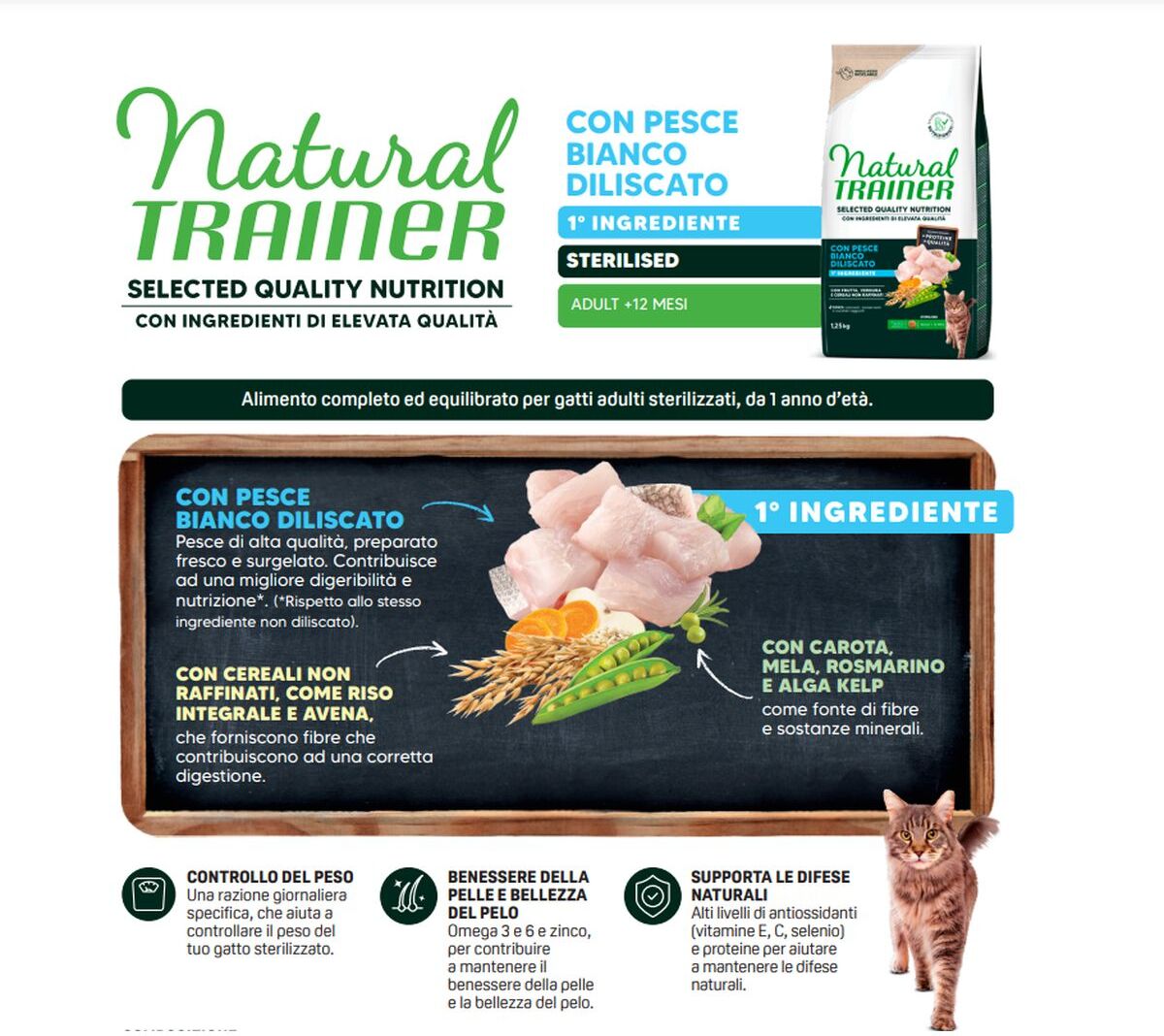 Natural Trainer Selected Gatto Sterilised Pesce 1.25KG