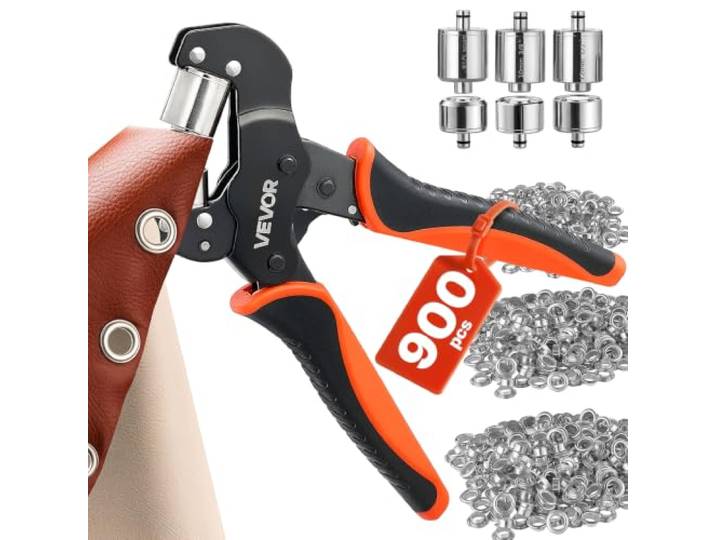 VEVOR Pince à Œillets 8 mm/10 mm/12 mm\, Kit d'Outils à Œillet 900 Pièces Rondelles et Œillets Métalliques\, Emporte-pièces\, Blocs\, Perforation pour Cuir\, Bâches\, Chaussures\, Tissus et DIY Loisirs
