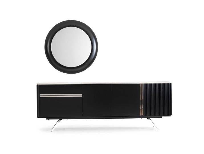 Xlmoebel Sideboard Schwarze Holz-Metall Kommode mit Spiegel im Industrie-Stil (Anrichte + Spiegel, Anrichte + Spiegel), Hergestellt in Europa