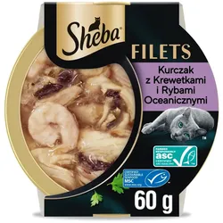 SHEBA Filets mit Huhn, Meeresfisch und Garnelen in Soße, 60g Schale