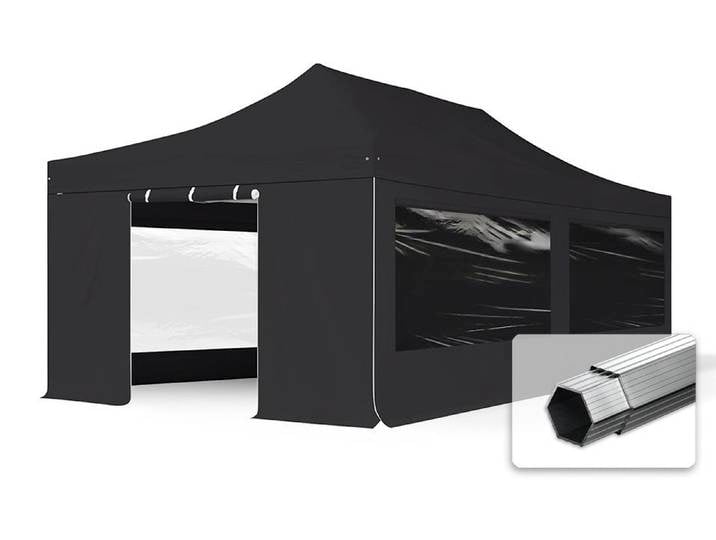 TOOLPORT 4x8 m Tonnelle pliante Alu\, PES 800\, côtés panoramiques\, noir