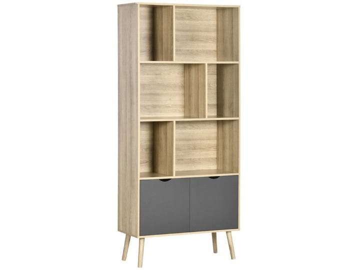 Bibliothèque design KEITH aspect bois et gris foncé