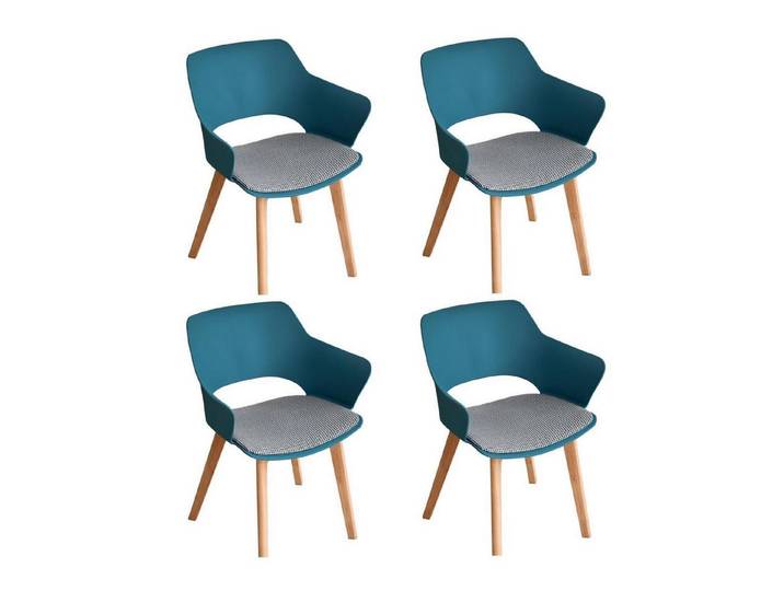 LuxusKollektion Esszimmerstuhl Esszimmerstühle 4er Armlehnen Buchenbeine Pfauenblau 4er-Set