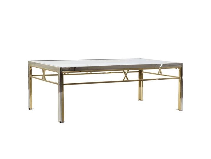 Table basse en acier et verre gris et doré 110x60x40 cm