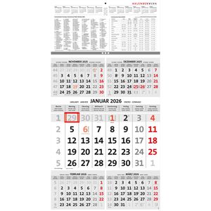 Kalenderwerk 5-Monatskalender Office 5 Kompakt Ferienübersicht, 5 Monate = 1 Blatt, mit Datumsschieber, 30 x 58 cm, Jahr 2026