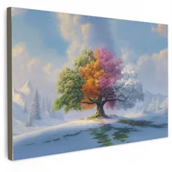 LEINWANDBILD Baum - Jahreszeiten - Winter - Landschaft Gemälde 60x40 cm