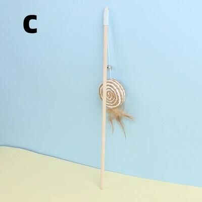 Uplift Essentials Wooden Mouse Teasing Wand Cat Toy With Feather And Bell style C