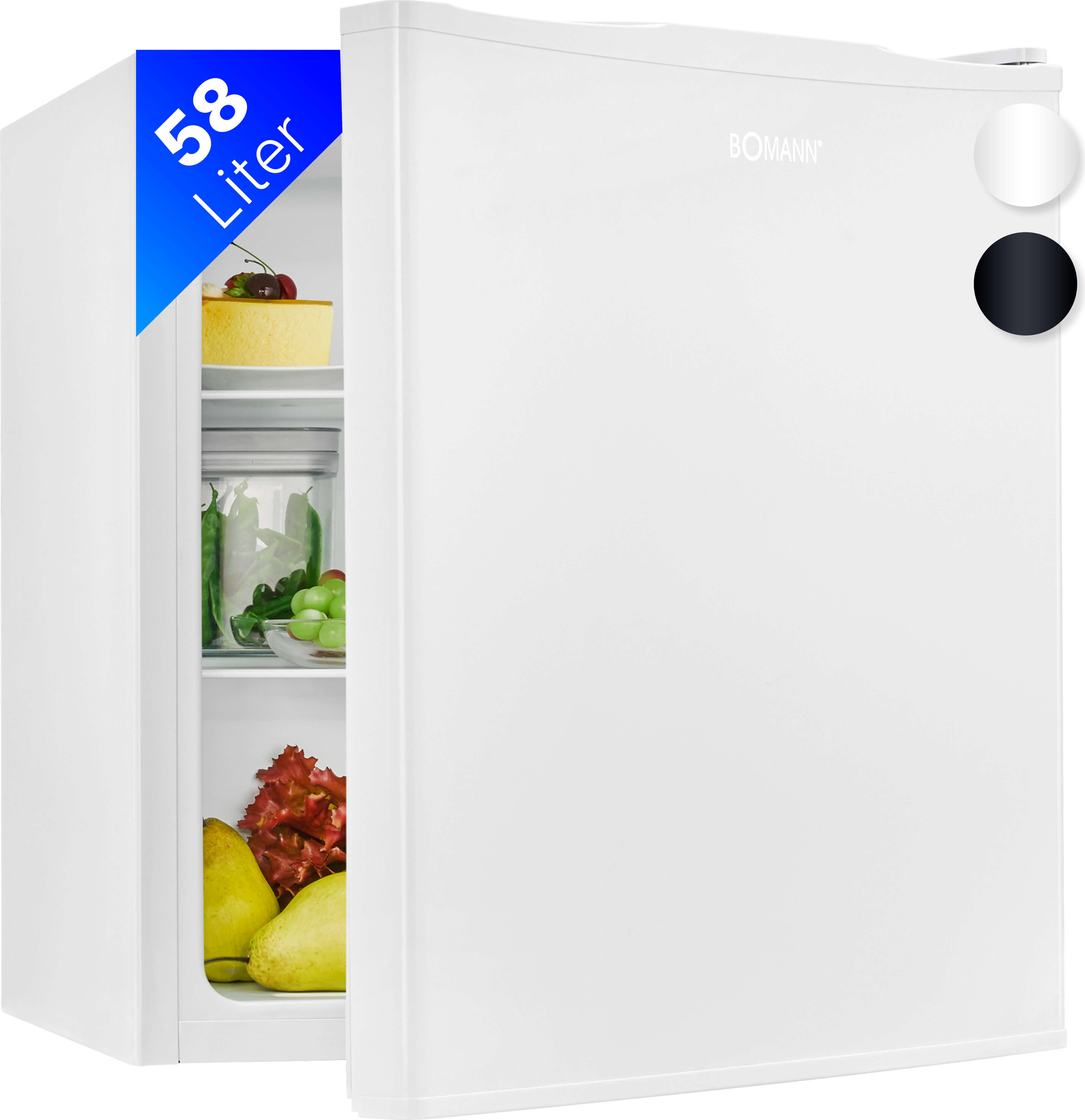 Bomann Mini Kühlschrank mit 58L Nutzinhalt, Kühlschrank klein mit 2 herausnehmbaren Glasablagen, mit stufenloser Temperaturregelung - KB 7347 weiß
