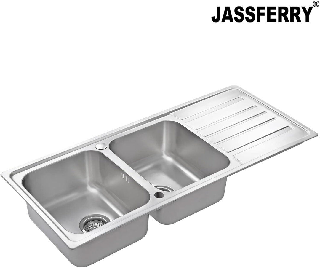 Belfry Kitchen Dorantes 500mm W Double Bowl Stainless Steel Kitchen Sink with 2 Faucet Holes Matt 1,160mm L
